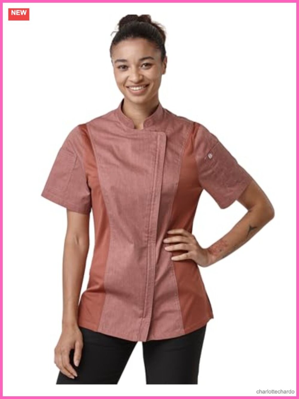 Women's Short Sleeve Chef Coat with Mesh Ventilation & Pockets